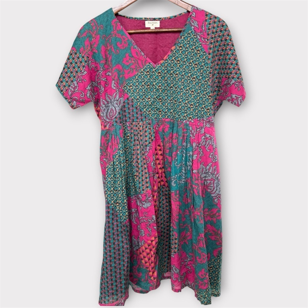 World Market 100% Cotton Patchwork Boho Mini Dress Size S/M